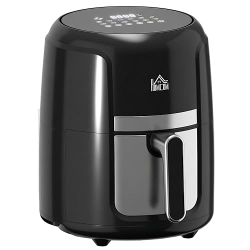 HOMCOM Air Fryer 4 L, Friteuse Sans Huile 1300 W, 12 Programmes, Écran Tactile, Température Réglable, Arrêt Automatique et Matériaux Sûrs, Noir