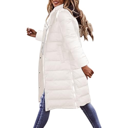 Generisch Wintermantel Damen Lang Mit Kapuze Dicke Warme Winterjacke Extra Langer Winddicht Steppmantel Casual Wasserdicht Daunenmantel Elegant Lockerer Parka mit Schlitz Women Winter Jacket