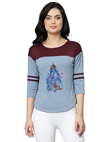 Image of OM SAI LATEST CREATION Women's New 3D Printed Lycra 3 /4 Sleeve Regular Fit Office wear,Casual wear Western Top