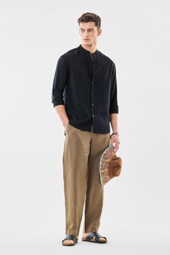 Image of SNITCH Men Casual Shirt | Oversized Fit Full Sleeve Mandarin Collar Solid Design | Modal Blend & Breathable Fabric for Everyday Wear & Semi-Formal Occasions
