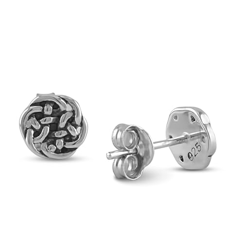 Rhodium Plated Sterling Silver Womens Small Antrim Celtic Knot Stud Earrings