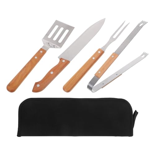 Set de Utensilios Parrilleros 4 Piezas Acero Madera