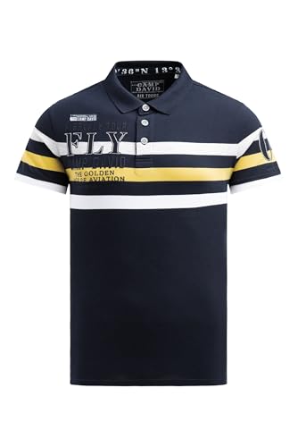 Camp David Herren Kurzarmpolo mit Streifen-Design und Artworks Blue Navy, XXL