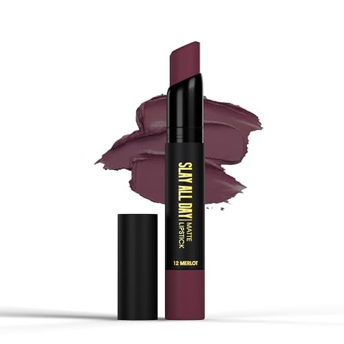 Image of Hilary Rhoda Slay All Day Matte Lipstick | Transfer-proof & Smudge-proof | Long-Lasting & Premium Creamy Lipstick | Waterproof & Vibrant Colour lipstick | 2.6g (Merlot - Shade 12)