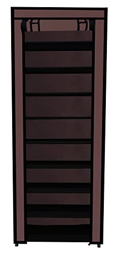 Image of Multi Utility 9 Layer Shelf Collapsible Metal Pipes with Non-Woven 100GSM Fabric Cover for Shoe /Cloth /Toy /Books Rack (Brown, Metal)