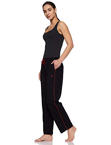 Image of Jockey 1305 Women's Super Combed Cotton Rich Relaxed Fit Mid Rise Trackpants with Contrast Side Piping and Pockets