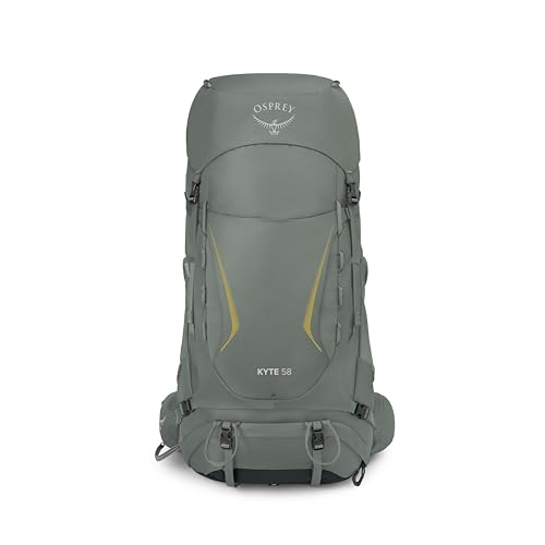 Image of Osprey Kyte 58L Women's Backpacking Backpack, Green WXS-S | hiking pack, camping gear, overnight trail pack, waterproof raincover, rain cover included, waterproof storage, dry bag