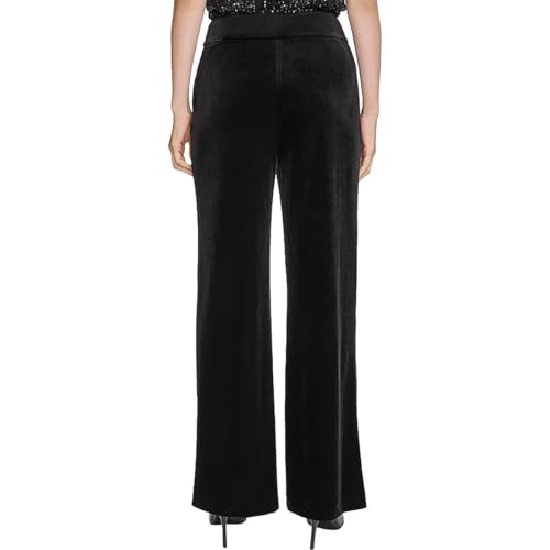 Calvin Klein Womens Velvet High Rise Casual Trouser Pants, Black, Petite, 8P2