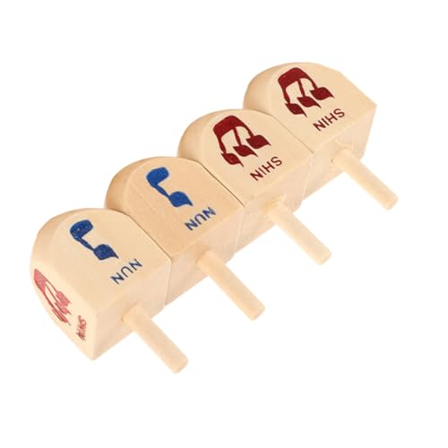 KOMBIUDA 4pcs Hanukkah Dreidel Game Wooden Chanukah Dreidel Spinning Tops Hanukkah Party Games Hanukkah Decorations