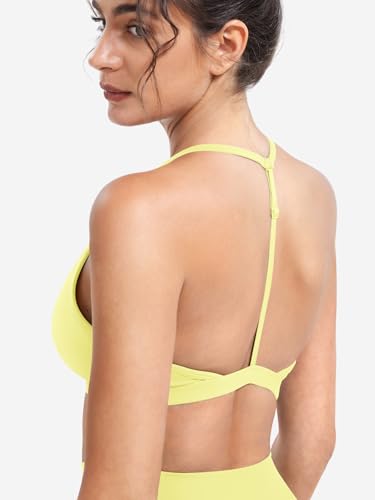 Image of YEOREO CoreFlex Sports Bras for Women Strappy Padded Halter Open Back Light Impact Deep V Neck Yoga Workout Gym Tops
