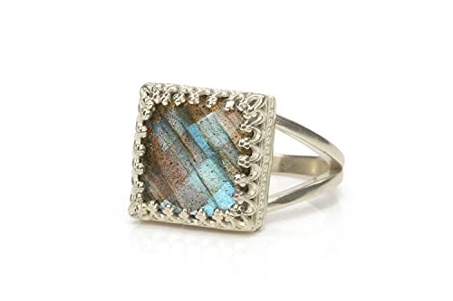 Bague labradorite anti-peau sensible en argent 925 véritable