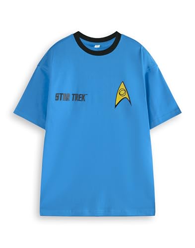 Star Trek Herren Spock Blue T-Shirt | Captain Uniform Grafik-T-Shirt für Erwachsene | Iconic Outfit Kurzarm-Top für Trekkies | Comic-Film-Film-Sci-Fi-Kleidungsgeschenk für Ihn