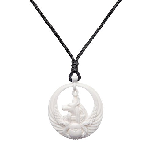 81stgeneration Hand-Carved Bone Egyptian Amulet Necklace – Anubis Head with