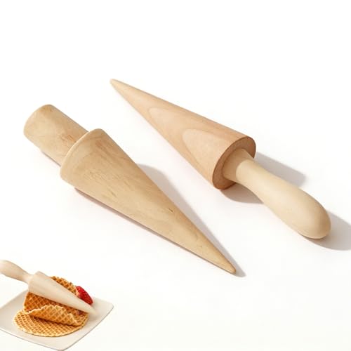 Zlokdraxy Lot de 2 Moules à Cône en Bois, Rouleau de Gaufres & Cornet de Crème Glacée, Matériau Hêtre/Bouleau Réutilisable, Facile à Utiliser pour...