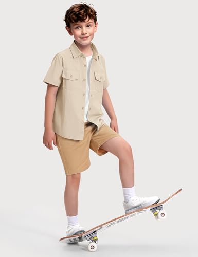 Boys Short Sleeve Button Down Dress Shirts School Uniform Oxford Shirt Size 7-14 Years3