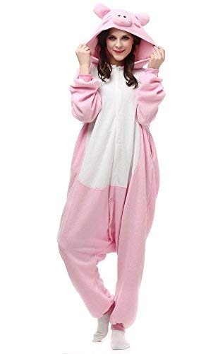 CuteCosplay Unisex Adult Animal Onesie One-Piece Pajamas Cosplay Costume Halloween for Women and Men (US Alpha Medium Regular Regular Pink pig)