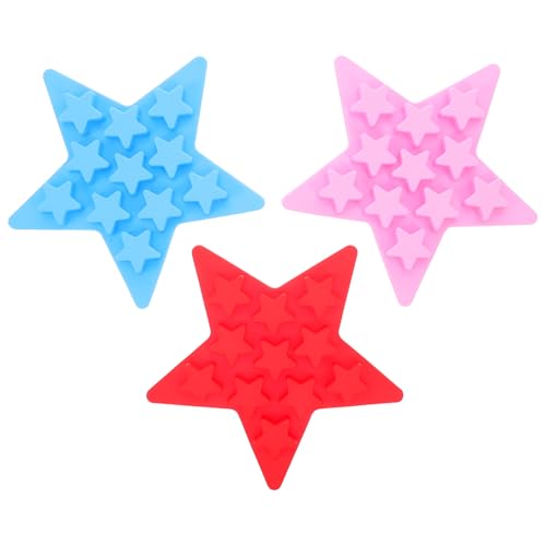 BIUDECO Bandeja de Silicona para Cubitos de Hielo en Forma de Estrella 3 Piezas (rojo, Rosa, Azul) Molde para Congelar Hielo, Gelatina y Gomitas, Resistente y Fácil de Desmoldar