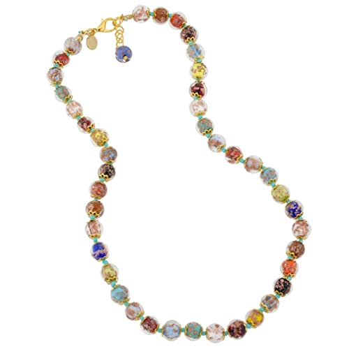 Glass of Venice Short Murano Glass Necklace 16-Inch Plus Extender - Italian Multicolor Sommerso Sparkling Beads Handmade Blown - Necklaces for Women
