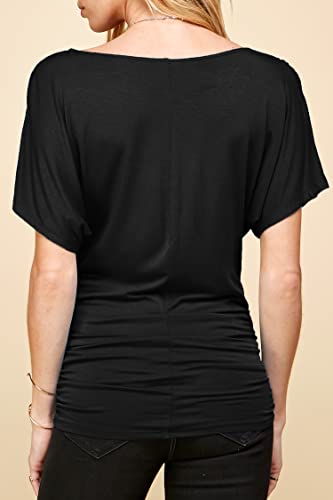 Made By Johnny Women's V Neck Short Sleeve Wrap Front Drape Dolman Tunic Top4