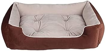 Pet Kart Dog/Cat Bed Ultra Soft Polly Fiber Reversible Rectangular Dual Color Pet Bed Cream Brown-Medium