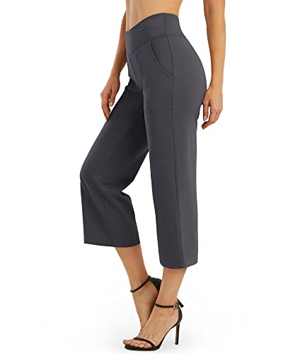 Image of G4Free Capri Pants for Women Wide Leg Yoga Dress Capris with Pockets Cross Loose Casual Work Crop Pants