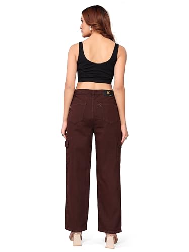 Image of ELLITI Women's 6 Pocket Regular Fit High Rise Relaxed /Boyfriend Fit, Wide Leg, Bell Bottom, Pure Denim Ankle Length Jeans Pants