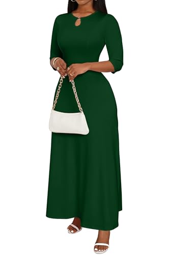 Image of FANDEE Women's Maxi Dress Casual Boho Plain Long Dresses 3 /4 Sleeve with Pockets