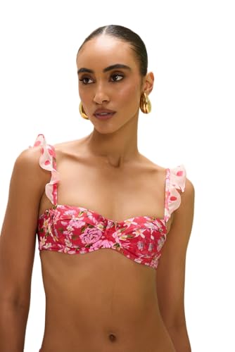 PATBO, Peony Print Lycra Bikini Top, M