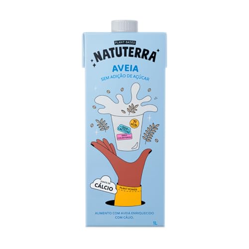 Leite de Aveia Natuterra 1L | Bebida Vegetal de Aveia Plant Based Sem Adição de Açúcar | Bebida sem lactose, colesterol e soja, fonte de cálcio | Perfeito para café, smoothies e criações culinárias