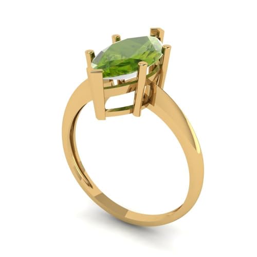 2.5 ctw Marquise Cut Solid Gold Engagement Ring for Women - 14K Yellow Gold - Natural Peridot Wedding Promise Ring for Her2