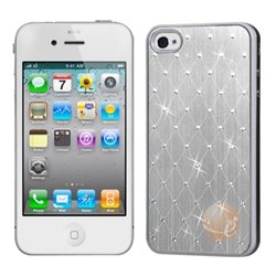MYBAT Silver Studded Back Plate Cover (White Sides) compatible with Apple iPhone 4/4S
