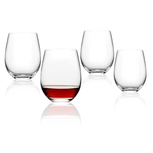 Plastic Wine Glasses 4 Pack 470ml Unbreakable Stemless Tumblers Shatterproof Reusable Clear Acrylic Drinking Cups for Caravan Camping Picnic Garden Party Hot Tub BBQ & Outdoors - BPA Free