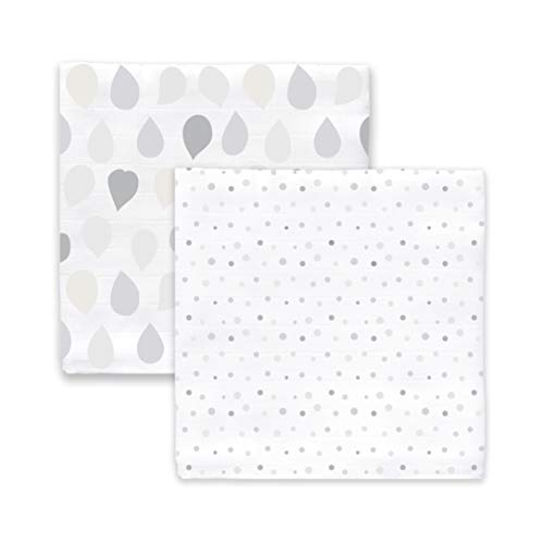 Image of Amazing Baby Silky Swaddle Muslin Blankets, Set of 2, Bamboo Viscose, Drops and Dots, Sterling