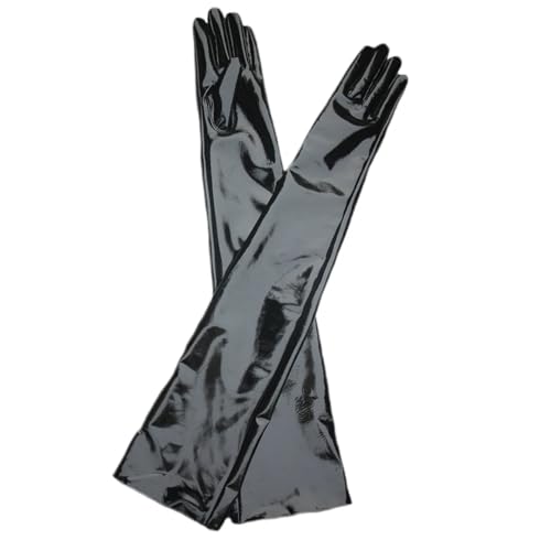 Guantes Largos de Charol para Mujer, sexys, Brillantes, para Fiesta de Noche, de ópera (Negros, 50...