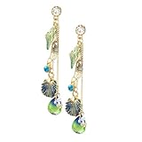 GLEAVI Pendientes Decorativos de Verano Colgantes de Concha y Caracola Plata 925 Diseño Largo Cristal y Flecos Joyería Elegante para Fiestas y Uso Diario