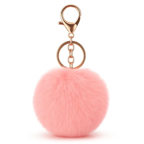 Porte-Clés Pompom – Porte-Clé Boule de Fausse Fourrure Breloque de Sac pour Femme avec Chaîne Dorée, Cadeaux Porte-Cléf Minimalistes pour Admiratrices...