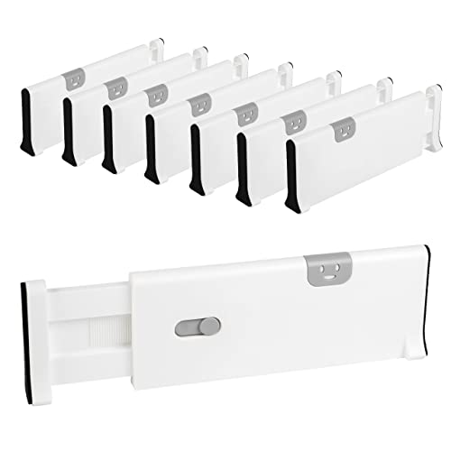 Image of Drawer Dividers Pack of 8, Plastic Adjustable and Expandable Drawer Organizer Clothes, Deep Drawer Organizer, Works in Kitchen Utensils Organizer, Dresser Drawer Separators, 4'' High, 11-17.5'', White