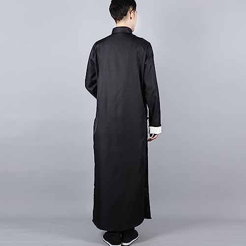 Traditional Chinese Men's Cheongsam Solid Mandarin Collar Long Gown Martial Art Uniform Crosstalk Robe Performance Wear4