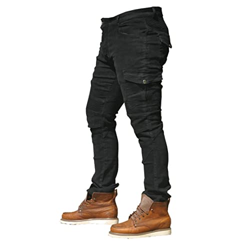 CBBI-WCCI Sportliche Motorrad Hose Mit Protektoren Motorradhose mit Oberschenkeltaschen (M = 30W / 31L, Schwarz)