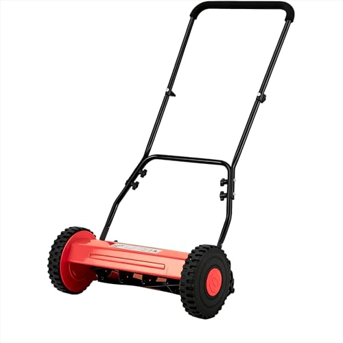 EliteEdge 14-Inch Hand Push Reel Lawn Mower, 5-Blade Manual Push Lawnmower, 0.4-4' Adjustable Cutting Height, Lightweight for Small/Medium Yards, Easy Assembly, Compact & Quiet, Red