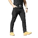 Calça cargo tática masculina – resistente à água, leve para trabalho e caminhada com vários bolsos, cinto não incluído, Preto - GG, GG
