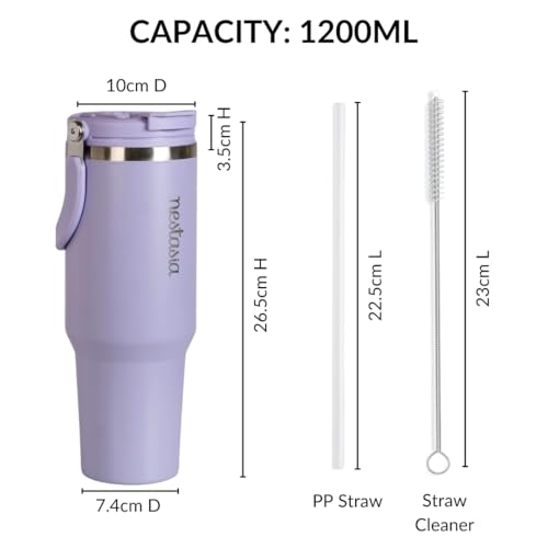 Image of Nestasia PickSip40 Tumbler with Straw & Top Handle 1.2L | Insulated Stainless Steel Sipper Water Bottle for Adults with Dual Flip Opening Sip-Swig Leakproof Lid for Office & Gym (Periwinkle)