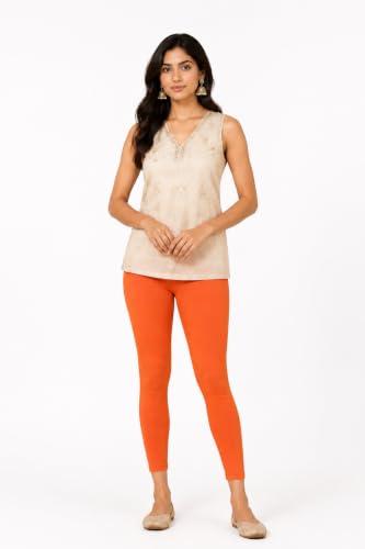 Image of Women's Cotton Lycra Ankle Length Leggings | Regular Rise, Soft 4 Way Stretch Fabric | Casual & Ethnic Wear