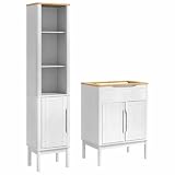 Set di mobili da bagno FLORO 2 pz. bianco legno di pino massiccio