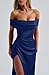 Memoriesea Women's Elegant Off Shoulder High Split Bodycon Evening Wedding Maxi Dress DarkNavy