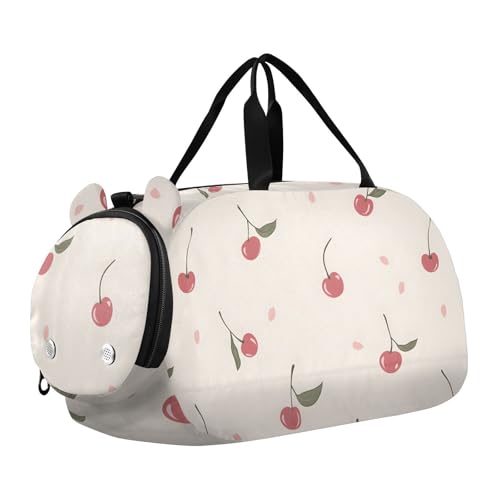 Duffle Bag for Boys or Girls with Shoes Compartment, Simple Cherry Pattern Sports Travel Bag Overnight