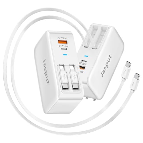 Image of 4 in 1 Retractable Wall Charger with Dual Cables,40W Retractable Phone Charger Wall Plug with Dual USB Ports,20W USB C Chargers Block Fast Charging for iPhone 17 16 15 14 13,LG, Galaxy S24 23,Pixel