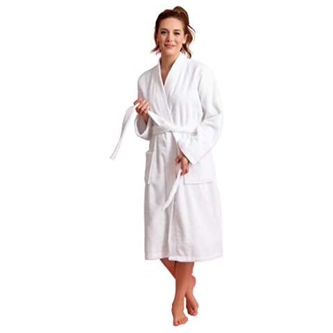 Soft Touch Linen Premium Women's Terry Cloth Bathrobe - Absorbent Terry Cloth Robe - Deluxe Turkish Terrycloth for Women-Towel-like Material-(White, Medium) Cover