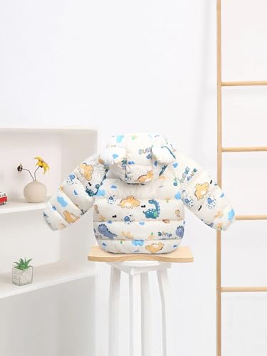 Image of Bold N Elegant Kid's Standard Length Polyester Winter Dinosaur Bomber Jacket Hoodie Puffer Quilted Jacket Coat for Baby Boys and Girls