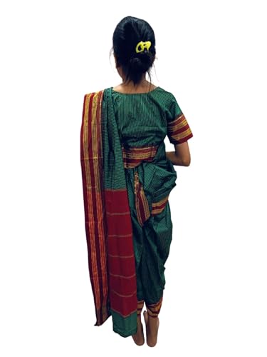 Image of BookMyCostume Traditional Marathi Dress for Girls|Dark Green Nauvari Saree for Kids with Blouse|Fisherwoman Costume for Kids|Indian Cultural State Dress| 7-8 Years